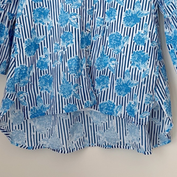 Holly Shae Blue Floral Stripe Button Front Tunic Blouse XS - Picture 3 of 8